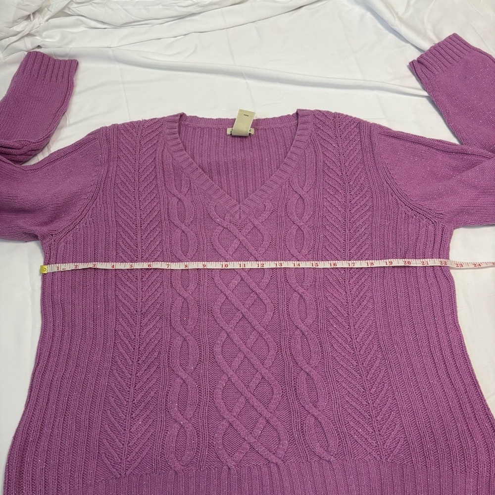 St. John’s Bay Cable Knit Sweater Sparkley Cotton Viscose Nylon Angora Blend - Picture 7 of 9